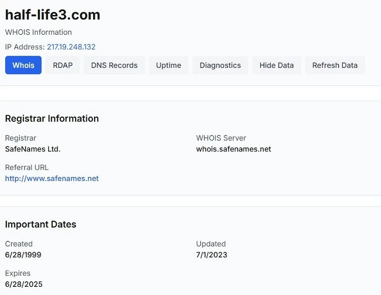 V社驚險保住《戰慄時空3》域名!持有26年終於續費成功 V社驚險保住《戰慄時空3》域名!持有26年終於續費成功