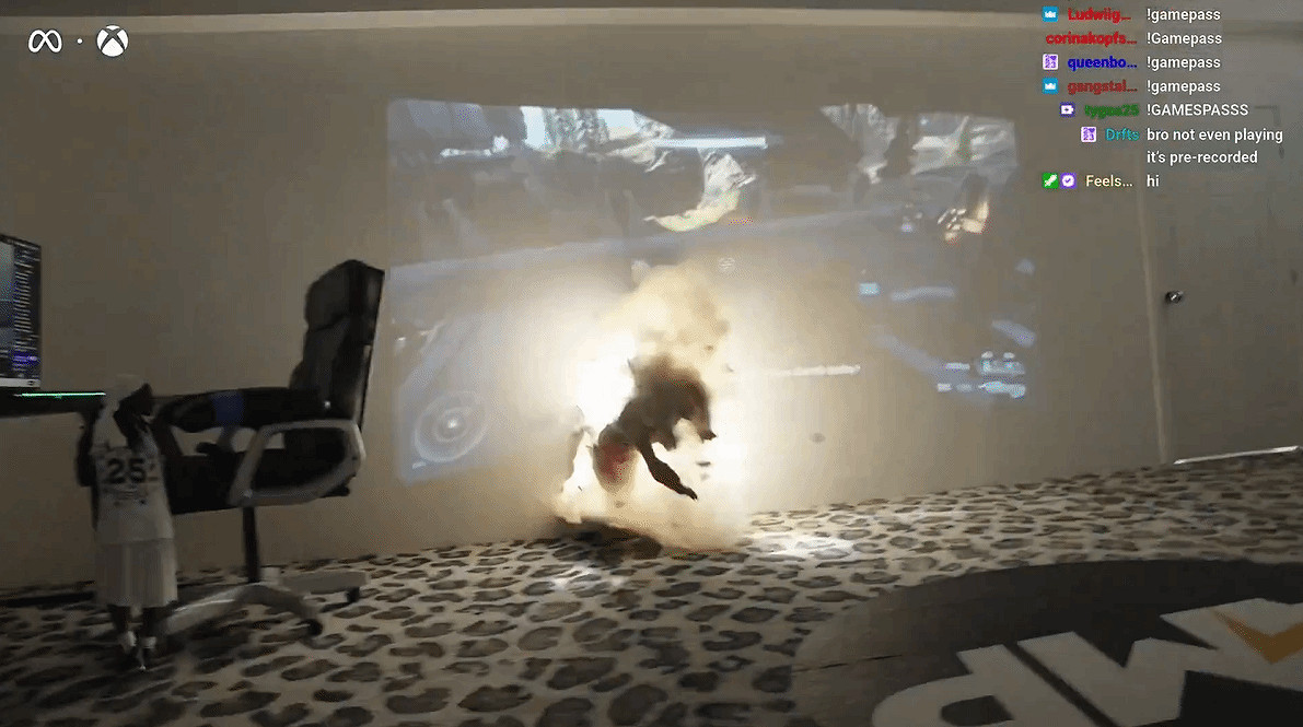 次元穿越?主播玩《最後一戰》出大事：斯巴達戰士破牆而出