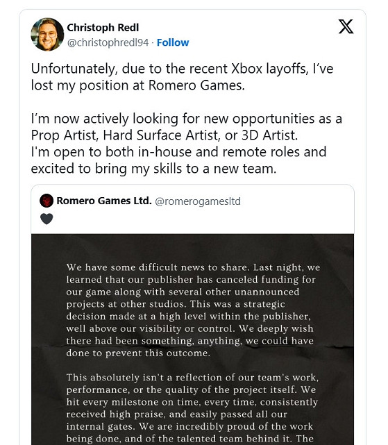 《毀滅戰士》前主創Romero新作因微軟Xbox裁員被砍