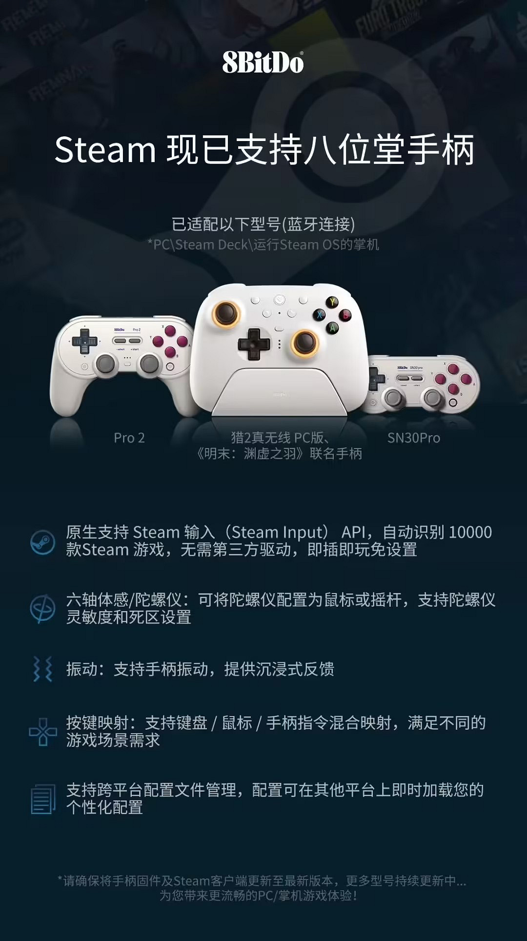 八位堂手把已原生適配Steam 即連即玩無需第三方驅動 八位堂手把已原生適配Steam 即連即玩無需第三方驅動