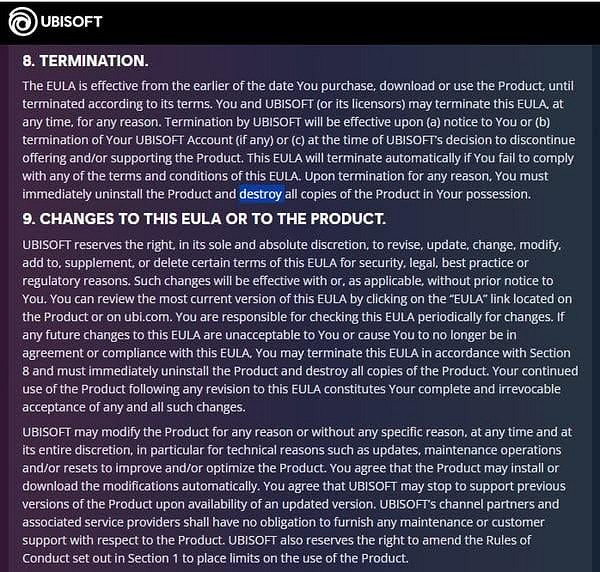 育碧新規定引恐慌 可要求玩家刪除及銷毀遊戲所有副本