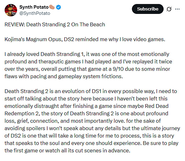 博主為《死亡擱淺2》打滿分：讓我想起為何熱愛遊戲！