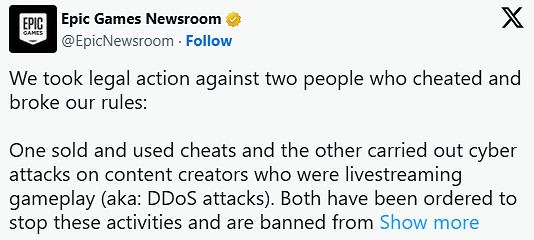 Epic再出重拳 對《堡壘之夜》作弊玩家提起法律訴訟