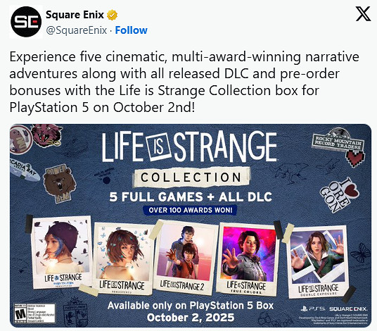 《奇異人生》全系列合集將於今年10月2日登陸PS5! 《奇異人生》全系列合集將於今年10月2日登陸PS5!