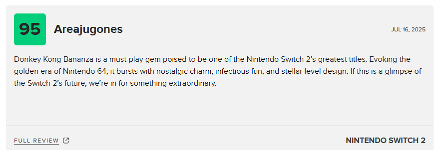 《咚奇剛:蕉力全開》M站均分91分!好評率高達100% 《咚奇剛:蕉力全開》M站均分91分!好評率高達100%