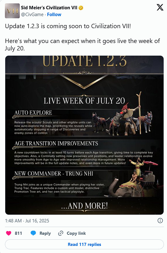 《文明7》迎來更新,重磅回歸自動探索開荒效率飆升! 《文明7》迎來更新,重磅回歸自動探索開荒效率飆升!