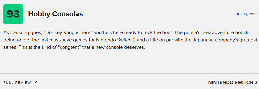 《咚奇剛:蕉力全開》M站均分91分!好評率高達100% 《咚奇剛:蕉力全開》M站均分91分!好評率高達100%