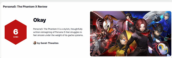 《女神異聞錄：夜幕魅影》IGN評分翻車：只有6分！