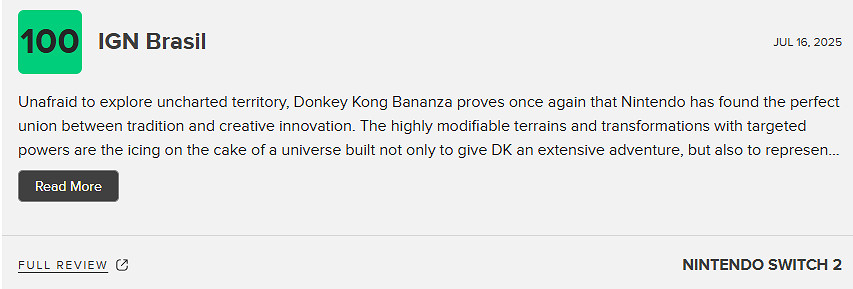 《咚奇剛:蕉力全開》M站均分91分!好評率高達100% 《咚奇剛:蕉力全開》M站均分91分!好評率高達100%