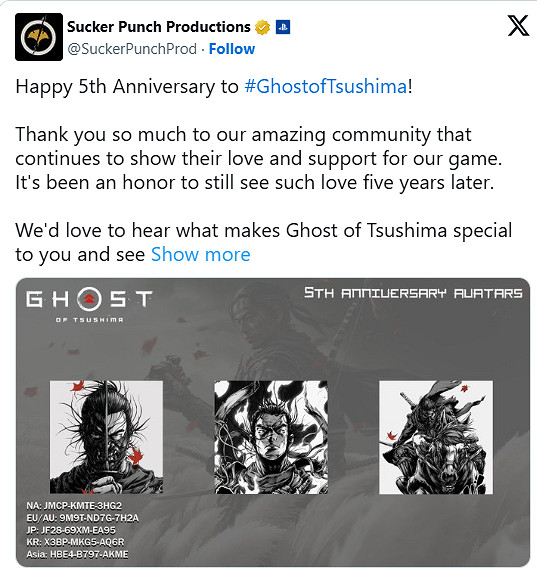 發放PS免費頭像！《對馬島之魂》慶祝發售五周年！