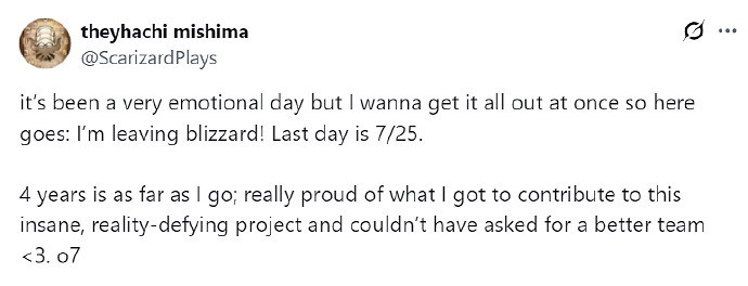 高級遊戲系統設計師Patrick Scarborough宣布離開暴雪