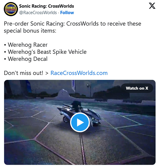 《索尼克賽車》惹爭議:"狼人索尼克"為預購獨占內容 《索尼克賽車》惹爭議:"狼人索尼克"為預購獨占內容