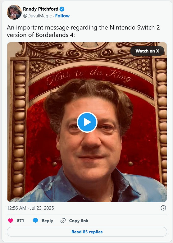 Switch 2超讚！《邊緣禁地4》10月登錄,老板坐王座官宣