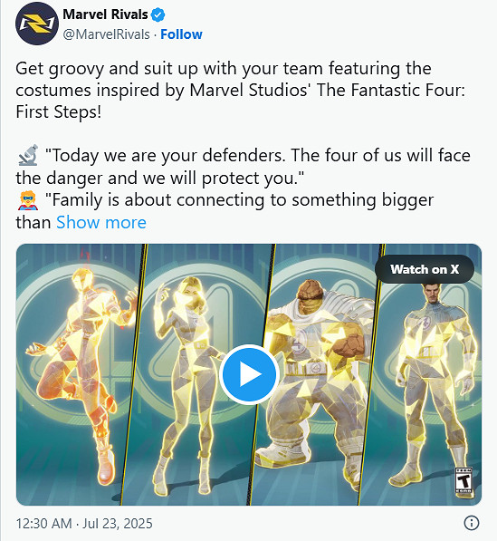 《漫威爭鋒》連動電影《神奇四俠》，四英雄新皮膚曝光