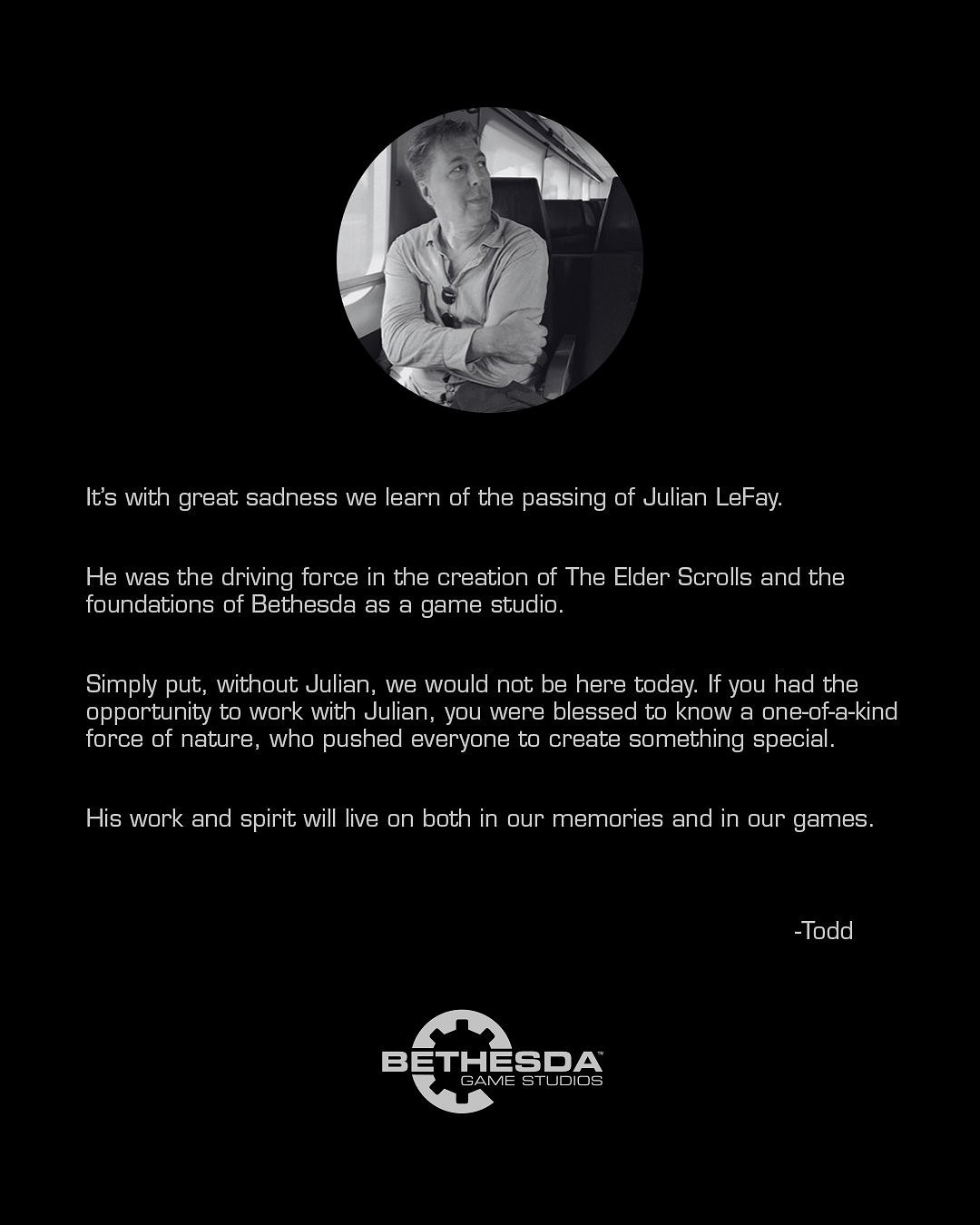 B社總監陶德發文悼念《上古卷軸》之父:遊戲界痛失傳奇