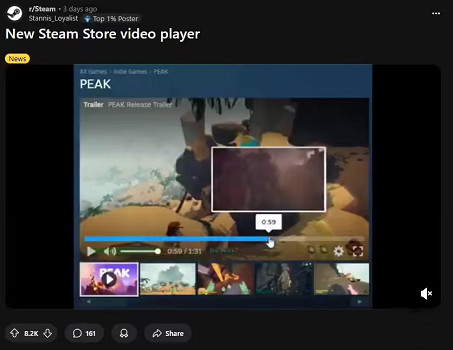 Steam全新影片播放器意外泄露：現代化介面 運行順暢