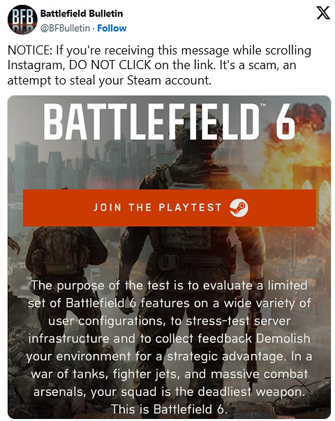 借機竊取帳號！《戰地風雲2042》測試邀請騙局四虐社交平台