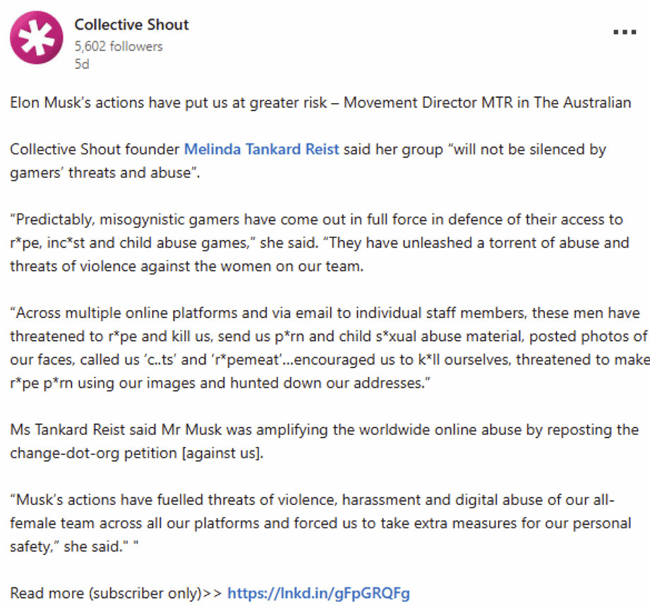 迫使Steam下架R18遊戲的組織抨擊馬斯克:煽動網暴 迫使Steam下架R18遊戲的組織抨擊馬斯克:煽動網暴