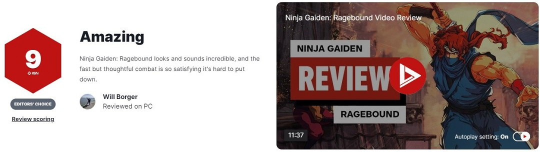 《忍者外傳：怒之羈絆》IGN打出9分 稱其為久違的佳作