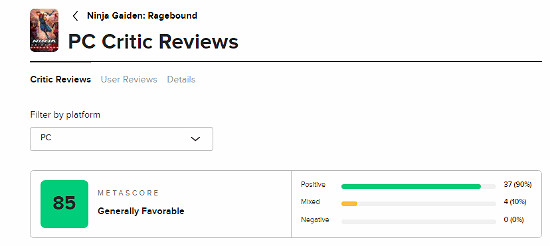 《忍者外傳:怒之羈絆》M站評分出爐：85分表現優秀！