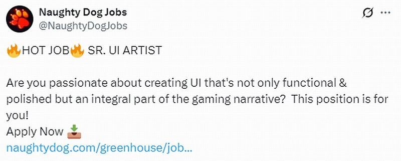 頑皮狗誠聘高級UI美術師參與《星際：異端先知》項目