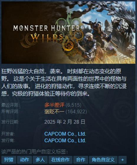 《怪獵:荒野》Steam新史低促銷 標準版只需278元! 《怪獵:荒野》Steam新史低促銷 標準版只需278元!