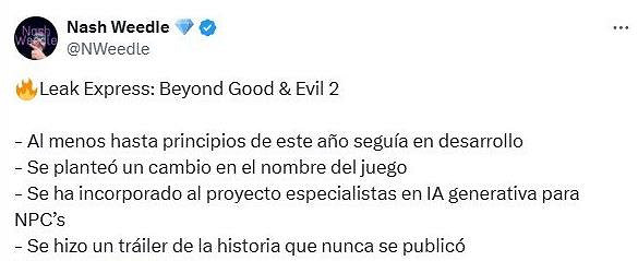 完了！知名爆料人稱《超越善惡2》將採用AI技術開發