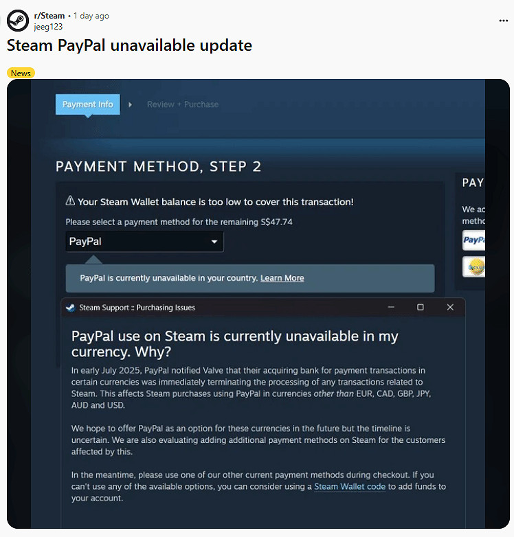 全球多地Steam已無法使用PayPal支付！玩家怨聲載道