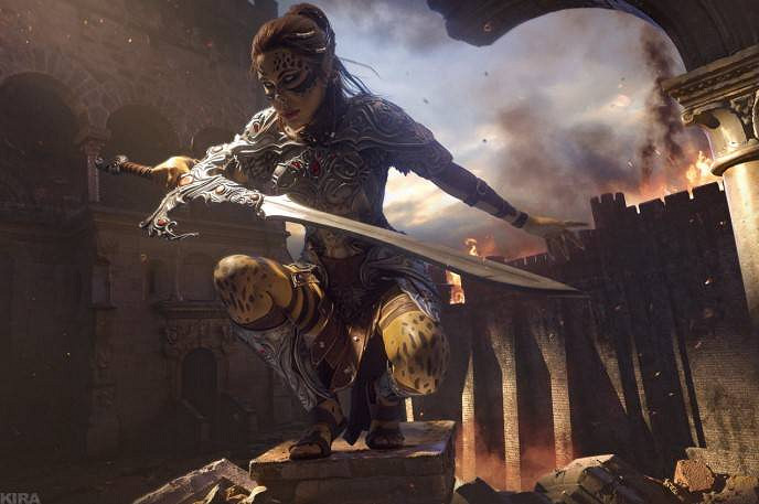 俄妹COS《潛龍諜影5》靜靜：金色皮膚實太還原了！