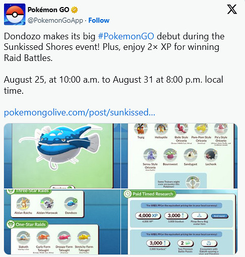 吃吼霸登場！《寶可夢GO》陽光海岸活動8月25日開啟