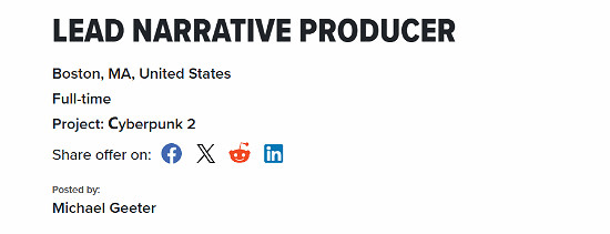 《電馭叛客2077》續作要加速?急招首席敘事製作人 《電馭叛客2077》續作要加速?急招首席敘事製作人