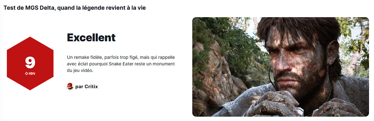 《潛龍諜影3RE》IGN法國 9分：不朽經典的絕佳證明！