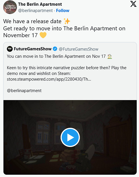 試玩Demo已上線！3D冒險《柏林公寓》11月17日發售