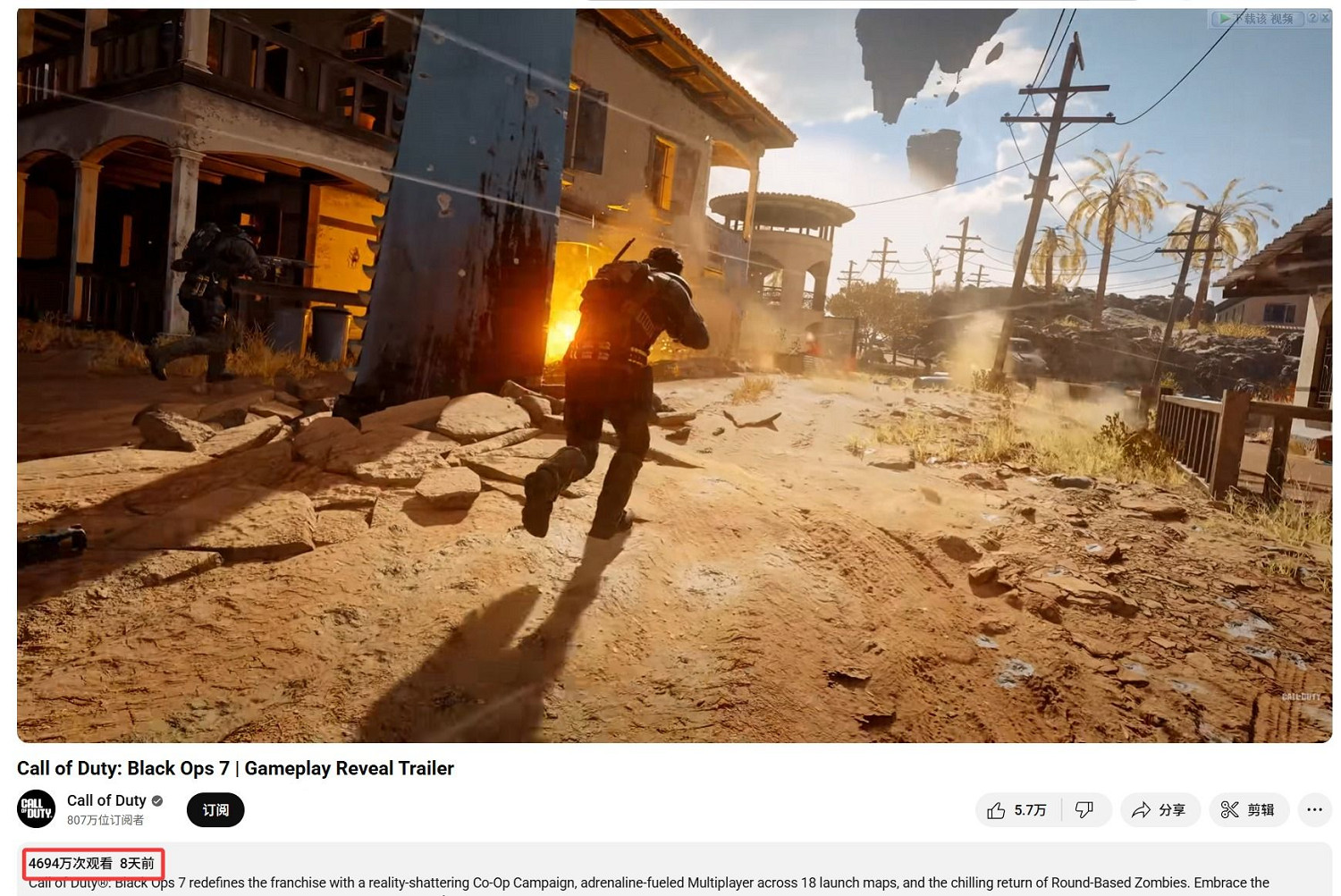 科隆遊戲展COD22預告片觀看量斷層領先:一騎絕塵! 科隆遊戲展COD22預告片觀看量斷層領先:一騎絕塵!