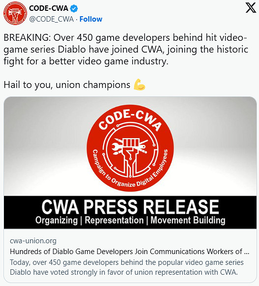 應對裁員潮!暴雪《暗黑破壞神》團隊成立450人工會 應對裁員潮!暴雪《暗黑破壞神》團隊成立450人工會