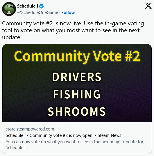 《Schedule I》開啟第二次更新投票:可決定未來內容 《Schedule I》開啟第二次更新投票:可決定未來內容