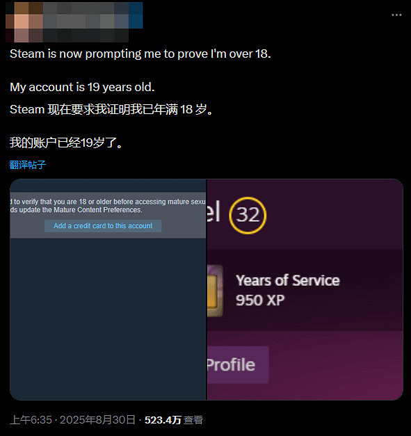 Steam跟進英國新規 19年老帳號仍被要求年齡驗證! Steam跟進英國新規 19年老帳號仍被要求年齡驗證!