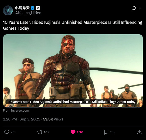 小島發文紀念《潛龍諜影5》十周年 表達對未完成的遺憾 小島發文紀念《潛龍諜影5》十周年 表達對未完成的遺憾