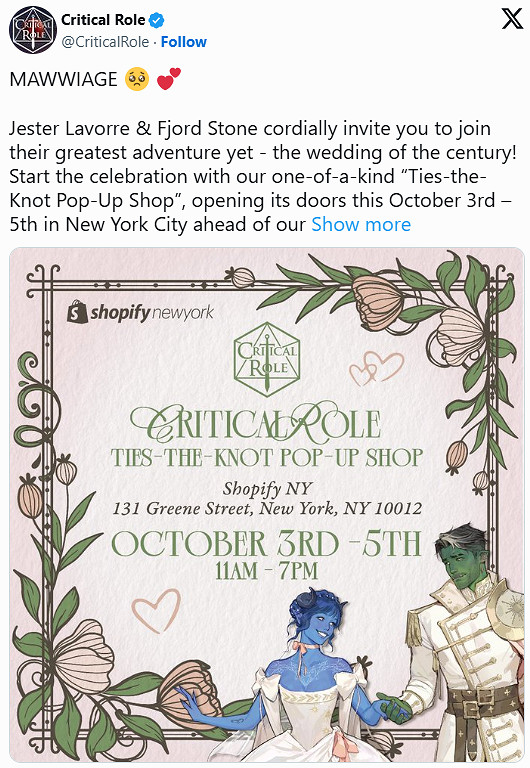 《Critical Role》傑斯特與福德婚禮專場登陸北美