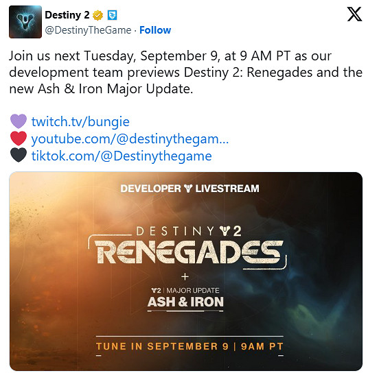 展示全新資料片！《命運2》9月9日舉辦特別預覽活動