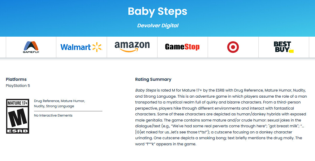 《一步一腳印》ESRB評級17+：包含裸露畫面、性玩笑！