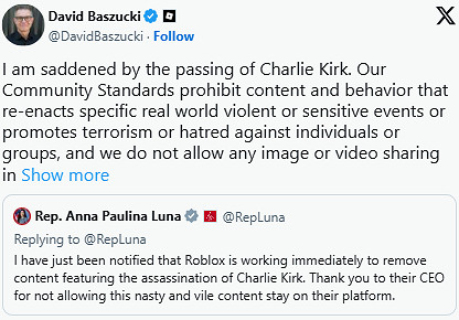 股價應聲下跌!Roblox全面下架查理柯克遇刺題材遊戲 股價應聲下跌!Roblox全面下架查理柯克遇刺題材遊戲