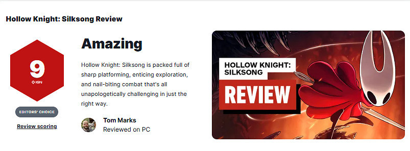 《空洞騎士:絲之歌》IGN 9分:改進巨大 難度恰到好處 《空洞騎士:絲之歌》IGN 9分:改進巨大 難度恰到好處