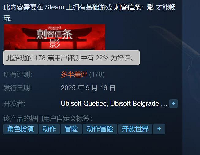 暴死?《AC影》"淡路之爪"特別差評:好評率僅22%! 暴死?《AC影》"淡路之爪"特別差評:好評率僅22%!
