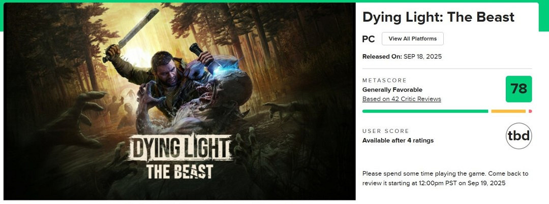 《垂死之光:困獸》發售即遭破解 評分卻成系列最高 《垂死之光:困獸》發售即遭破解 評分卻成系列最高