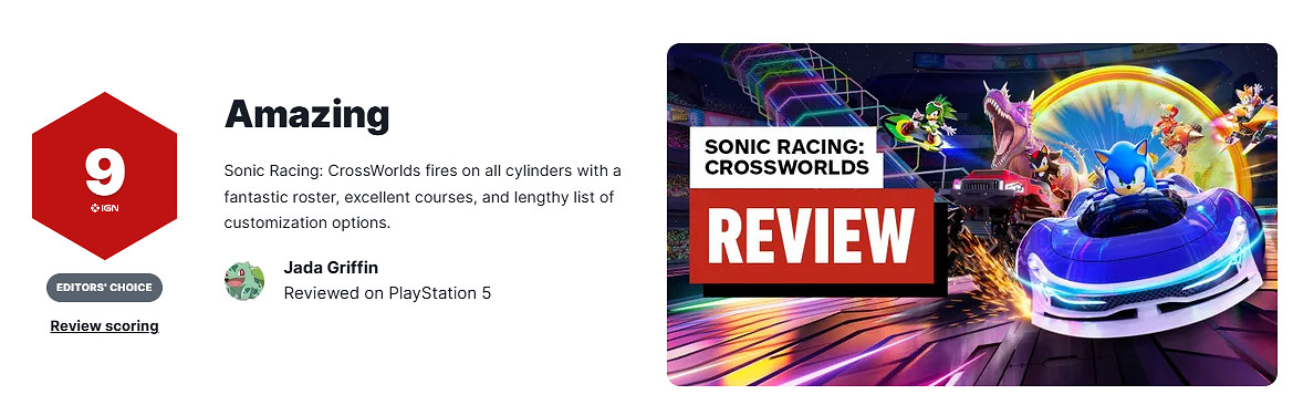 《索尼克賽車》新作媒體評分正式解禁 M站均分為83分 《索尼克賽車》新作媒體評分正式解禁 M站均分為83分