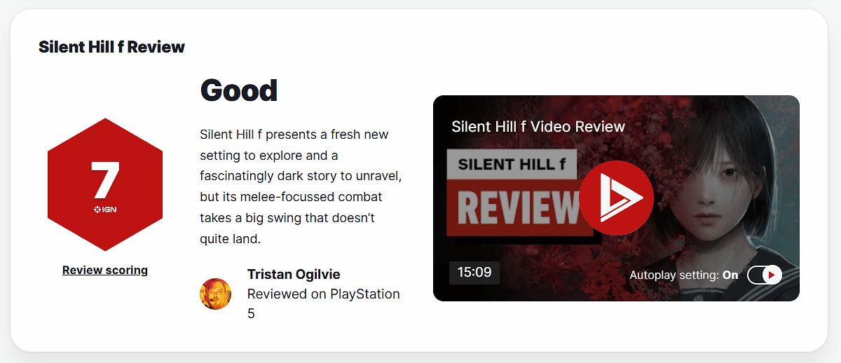《沉默之丘f》IGN 7分:戰鬥系統未達預期 前期枯燥乏味 《沉默之丘f》IGN 7分:戰鬥系統未達預期 前期枯燥乏味
