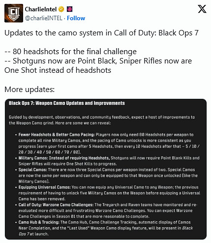 要求降低！《黑色行動7》大幅優化武器迷彩解鎖條件