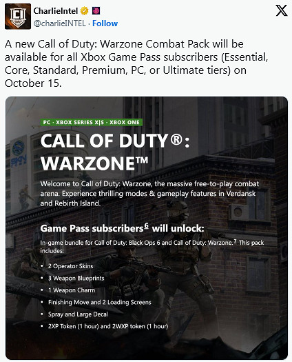 10月15日上線!《決勝時刻》推出 Xbox Game Pass (XGP) 會員限定福利 10月15日上線!《決勝時刻》推出 Xbox Game Pass (XGP) 會員限定福利