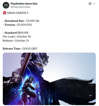 《忍者外傳4》PS5版容量大小曝光：所需23GB！